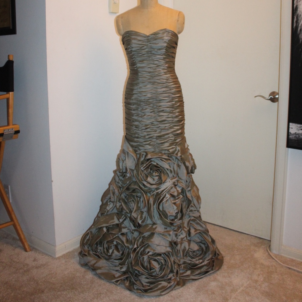 Floor length custom made satin ruched dress
